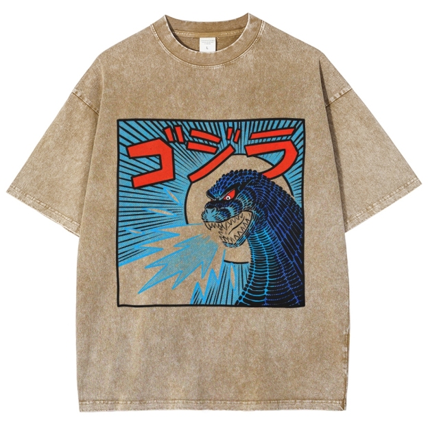 Godzilla Atomic Breath Retro Manga Washed T-Shirt
