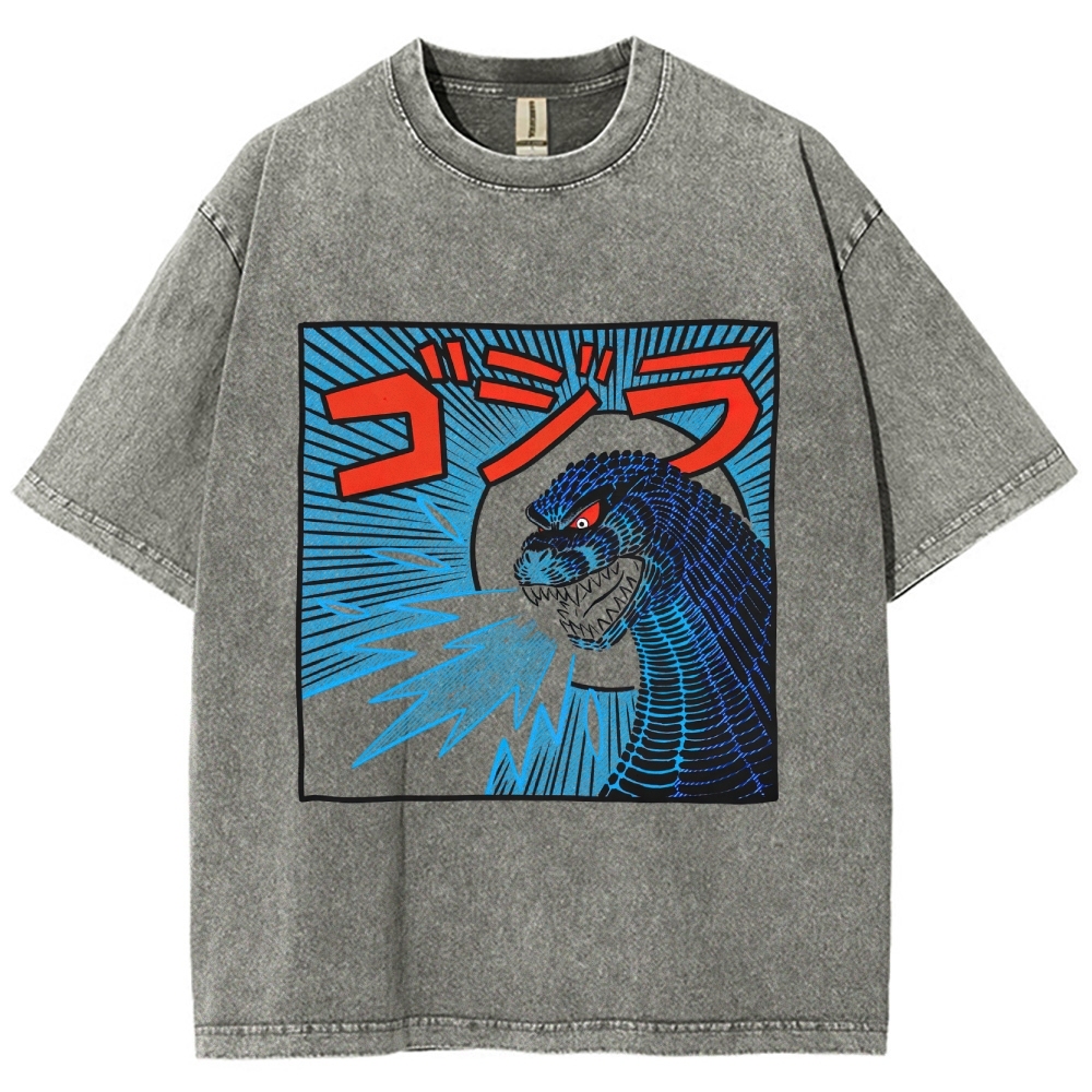 Godzilla Atomic Breath Retro Manga Washed T-Shirt