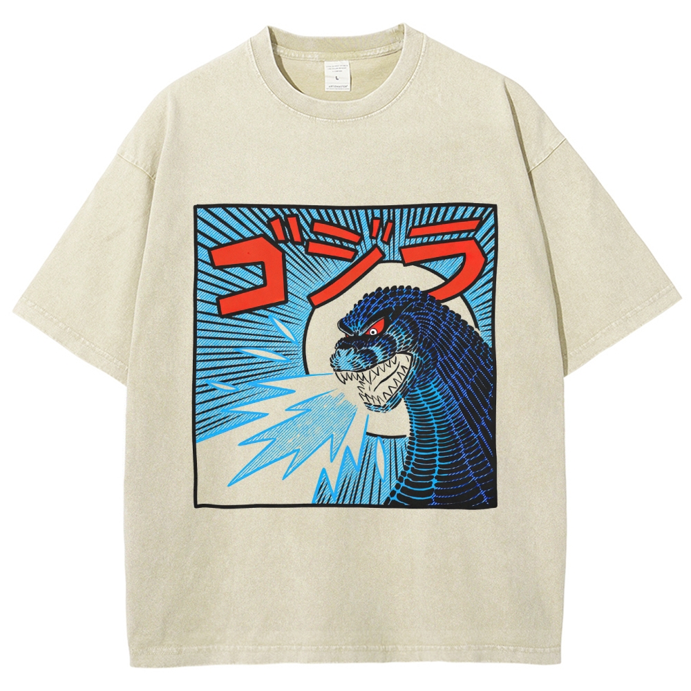 Godzilla Atomic Breath Retro Manga Washed T-Shirt