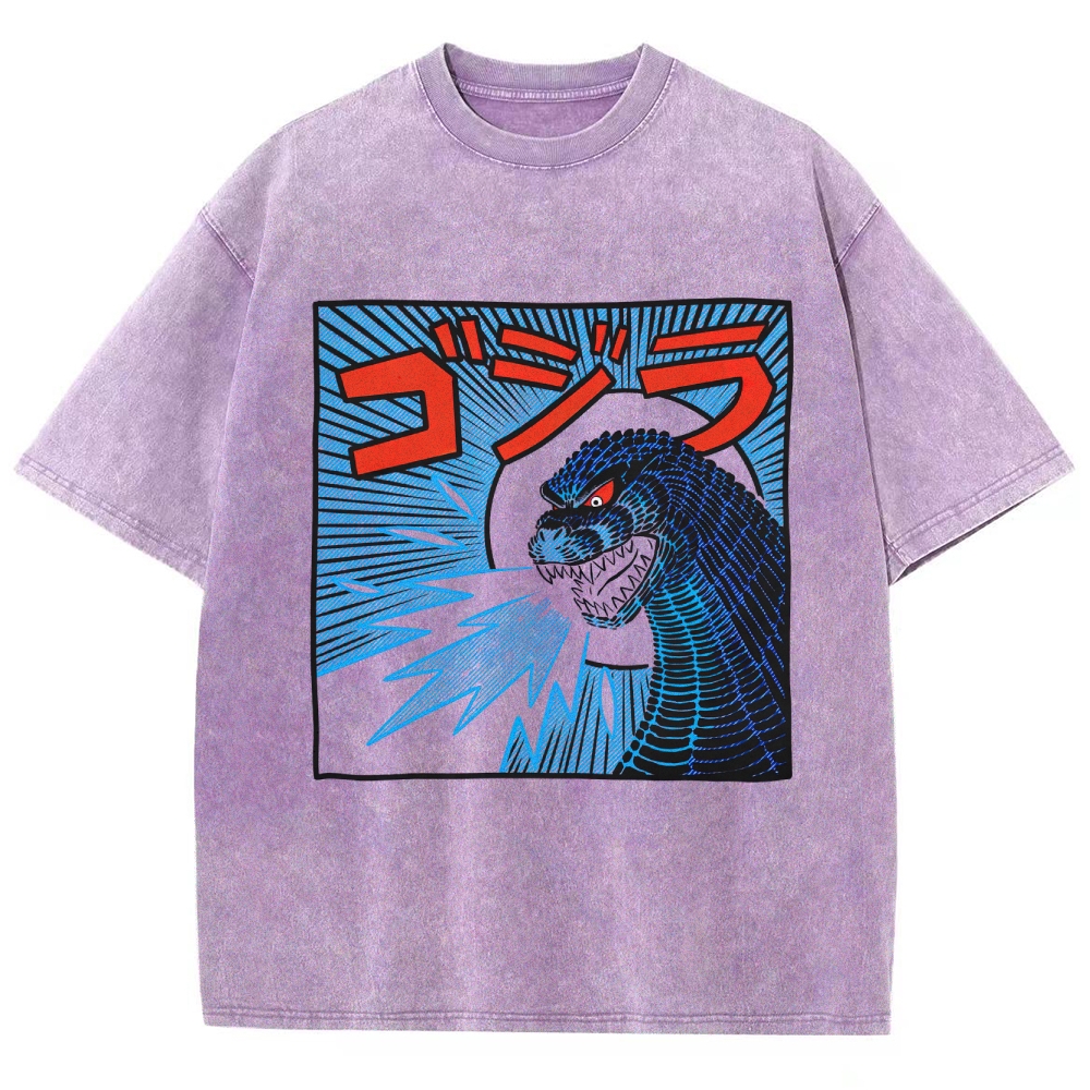 Godzilla Atomic Breath Retro Manga Washed T-Shirt