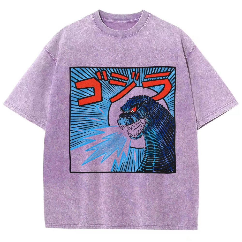 Godzilla Atomic Breath Retro Manga Washed T-Shirt