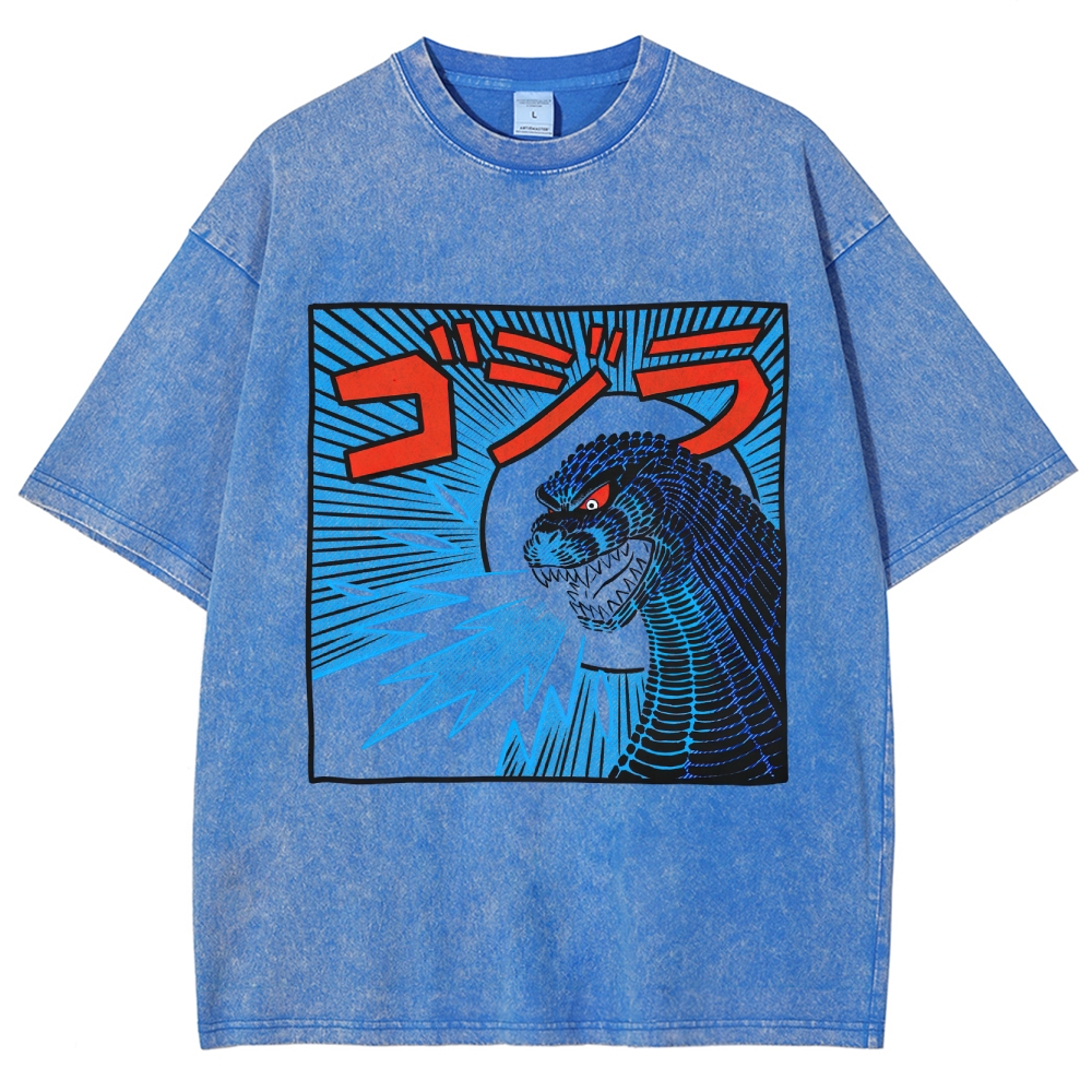 Godzilla Atomic Breath Retro Manga Washed T-Shirt