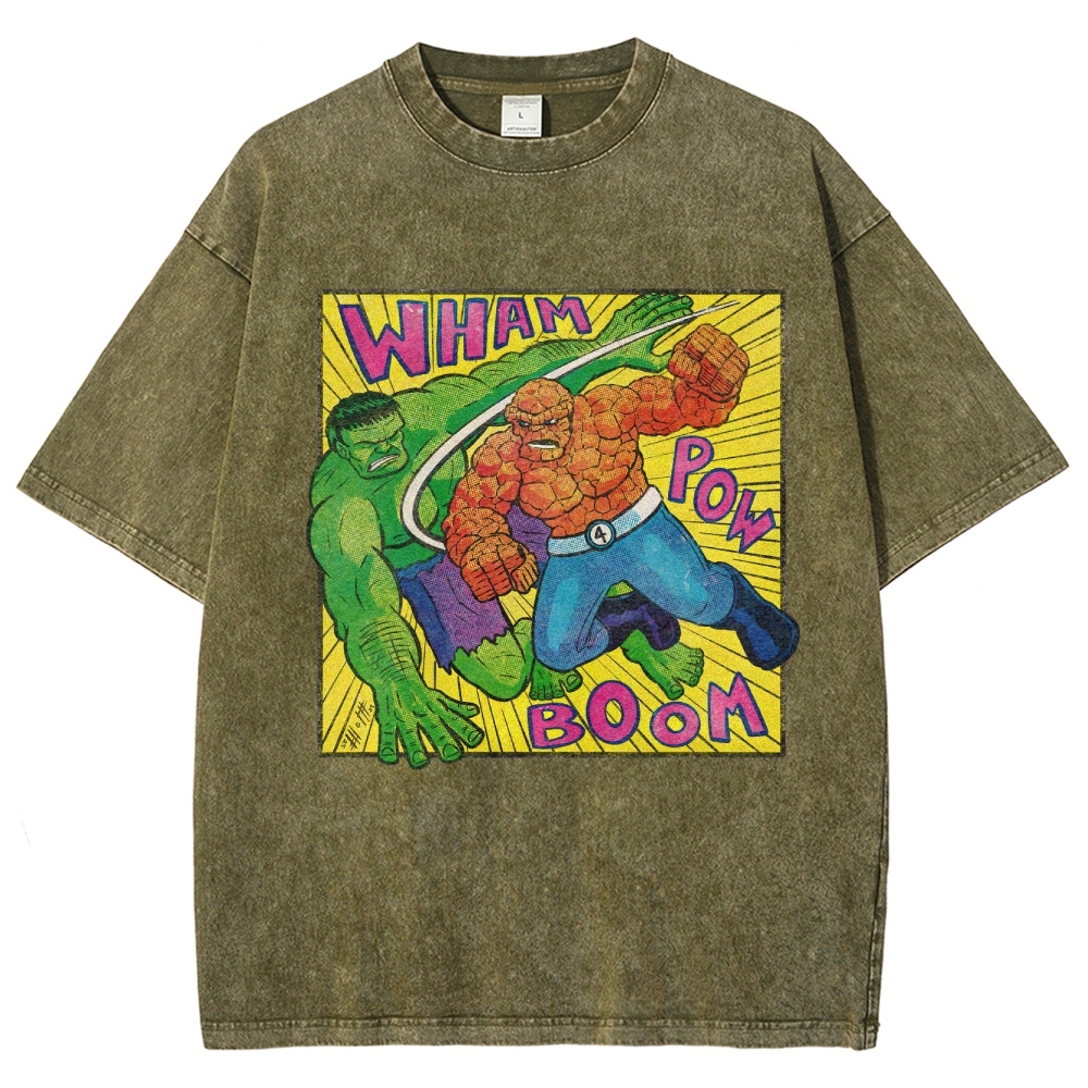 Hulk vs. Thing Retro Comic Brawl Washed T-Shirt