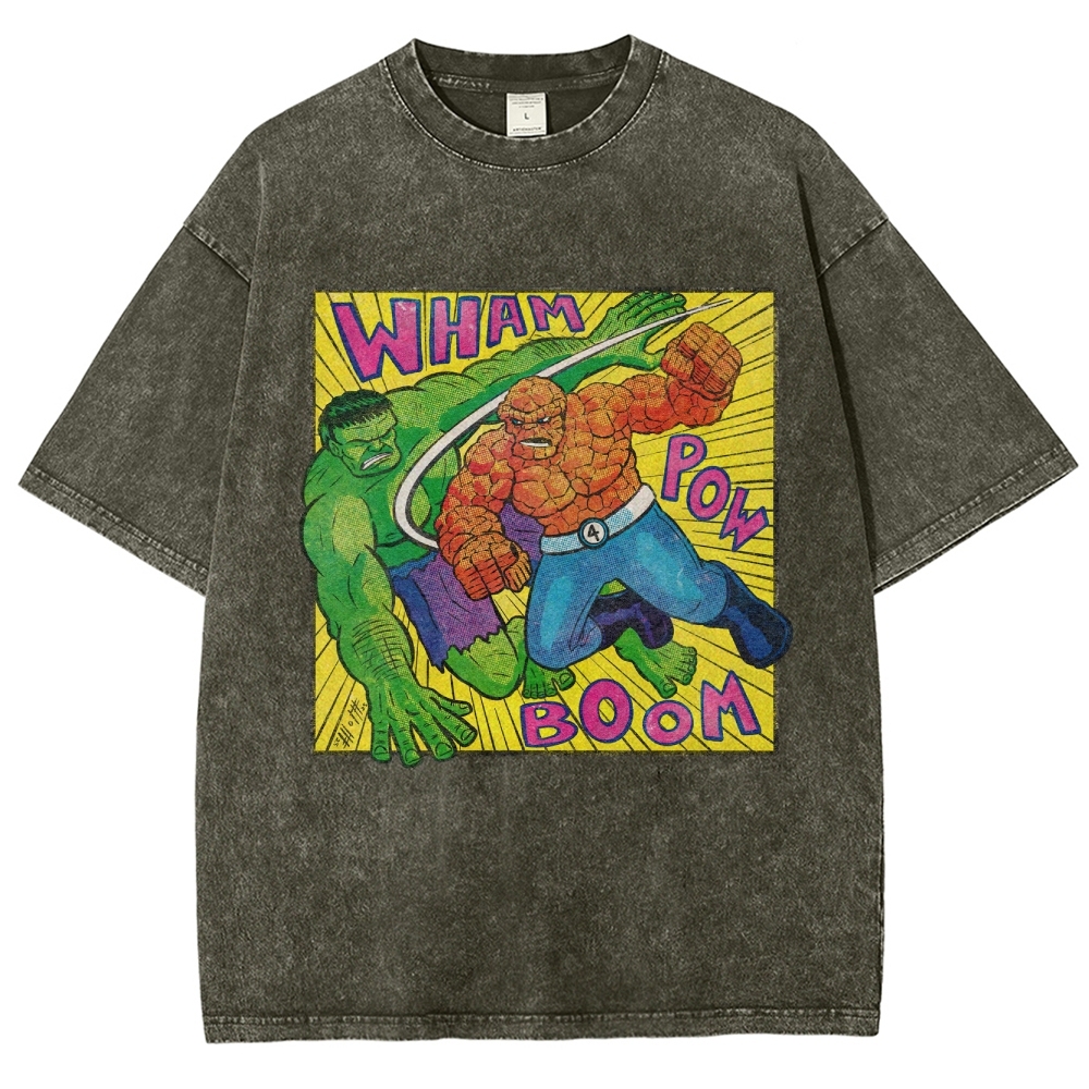 Hulk vs. Thing Retro Comic Brawl Washed T-Shirt