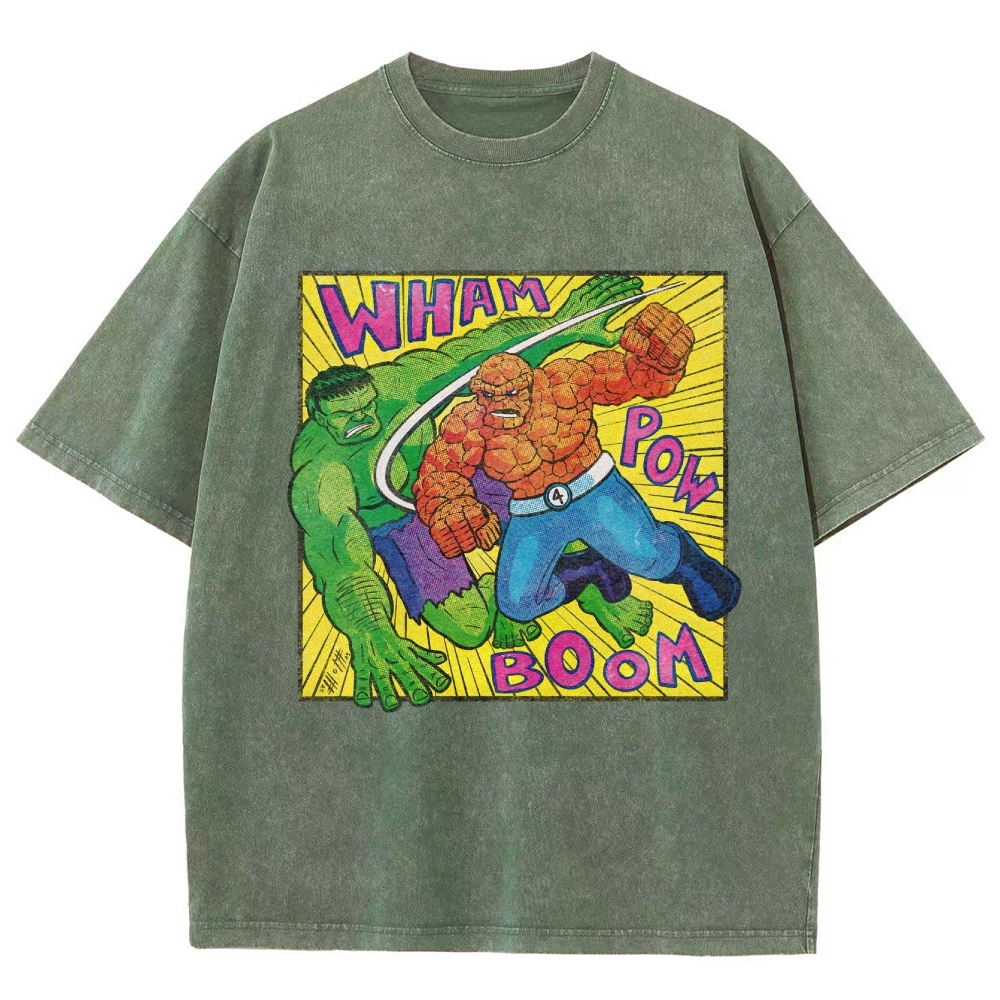 Hulk vs. Thing Retro Comic Brawl Washed T-Shirt