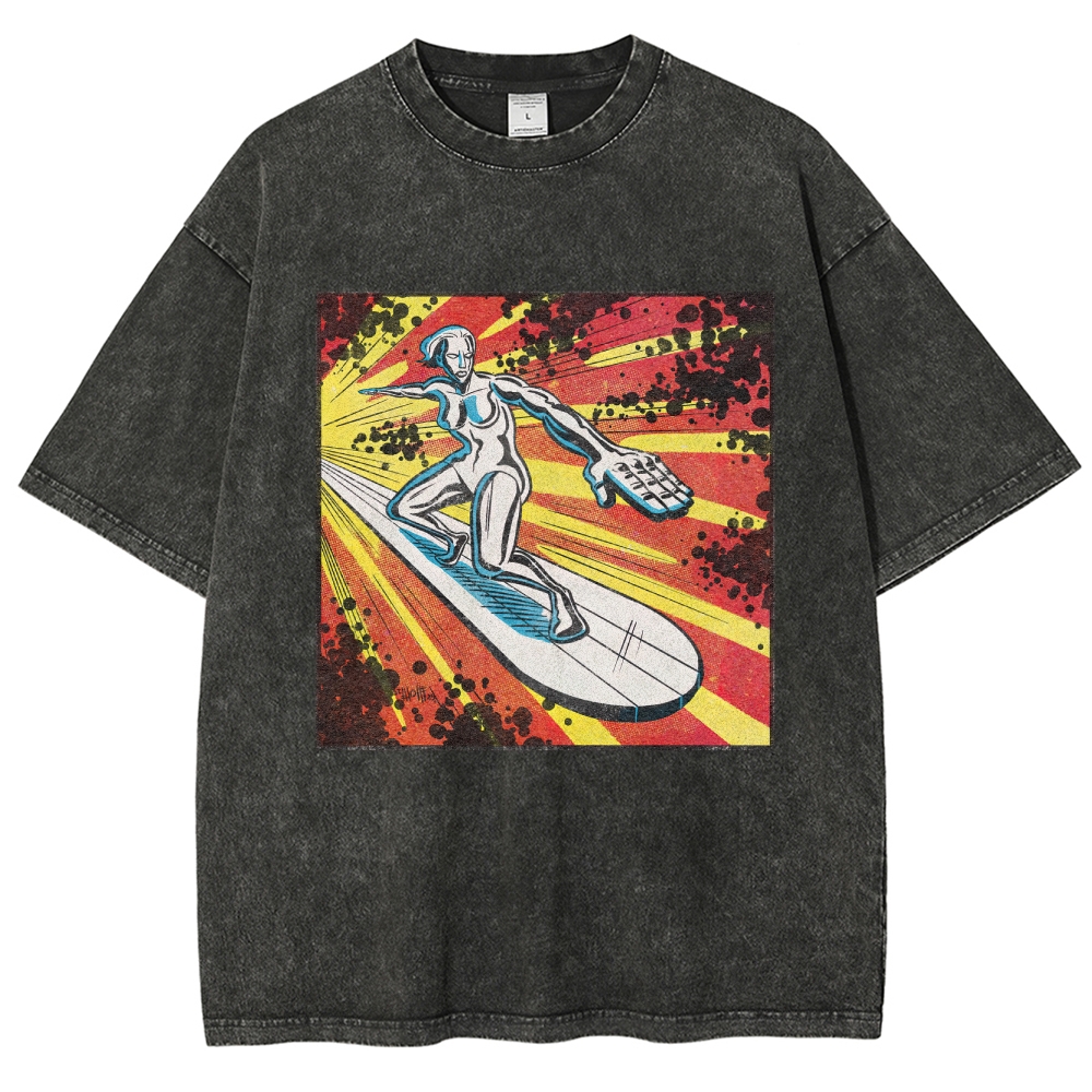 Silver Surfer Cosmic Retro Comic Washed T-Shirt