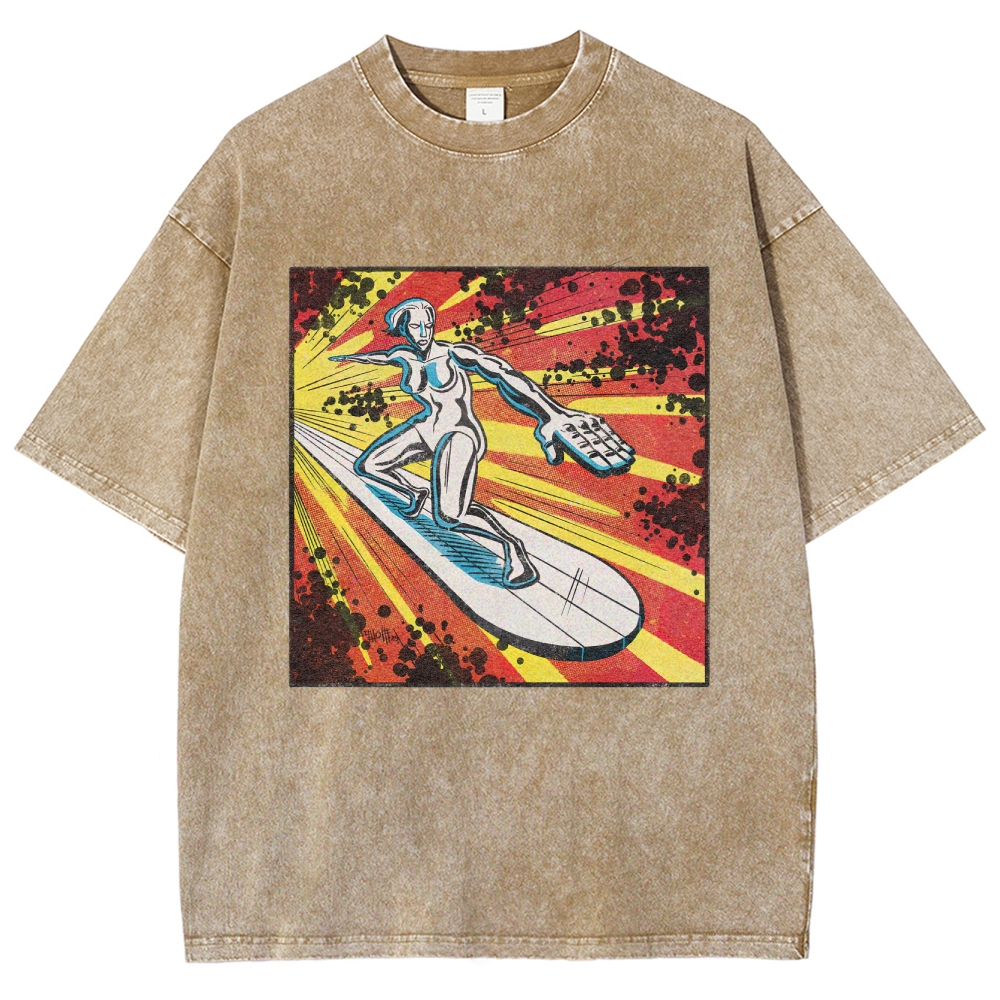 Silver Surfer Cosmic Retro Comic Washed T-Shirt