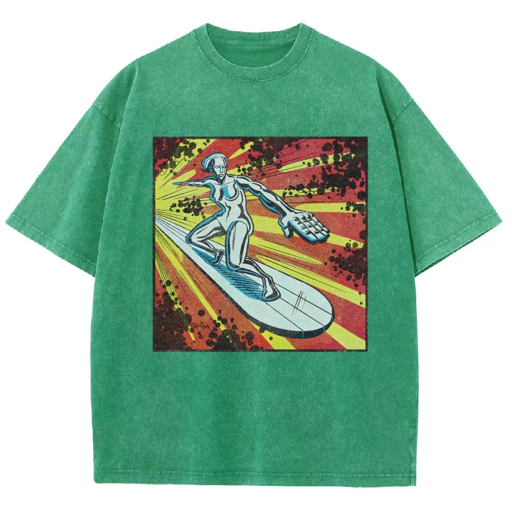 Silver Surfer Cosmic Retro Comic Washed T-Shirt