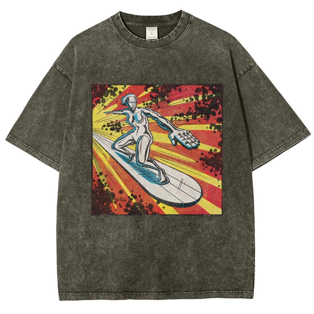 Silver Surfer Cosmic Retro Comic Washed T-Shirt