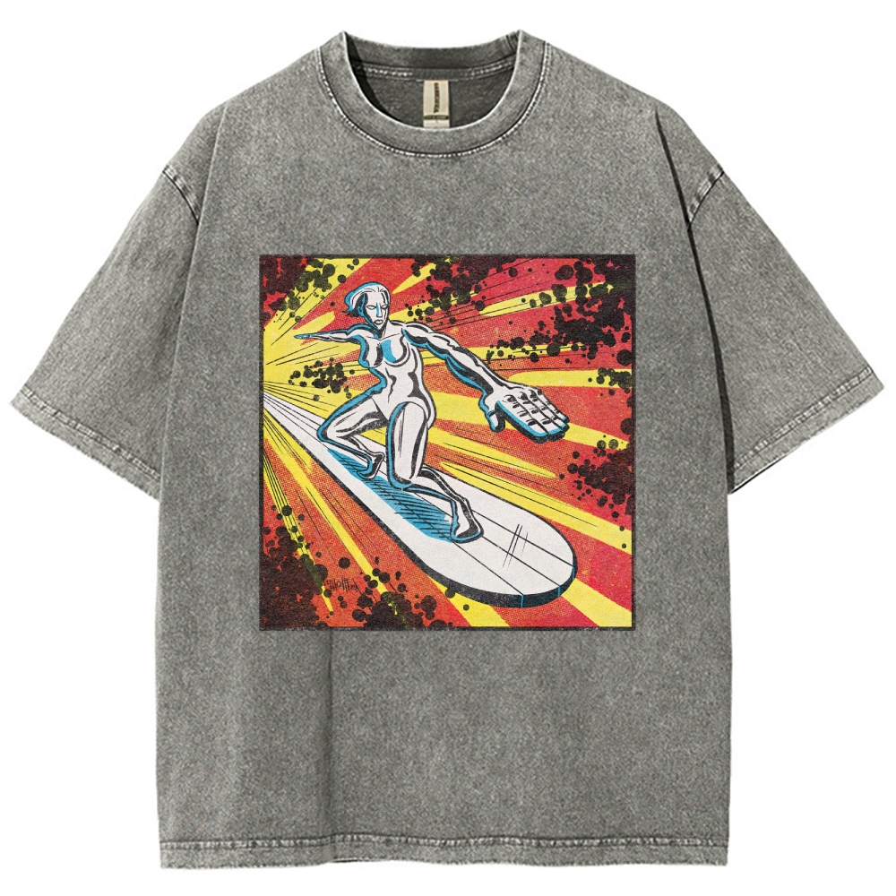 Silver Surfer Cosmic Retro Comic Washed T-Shirt