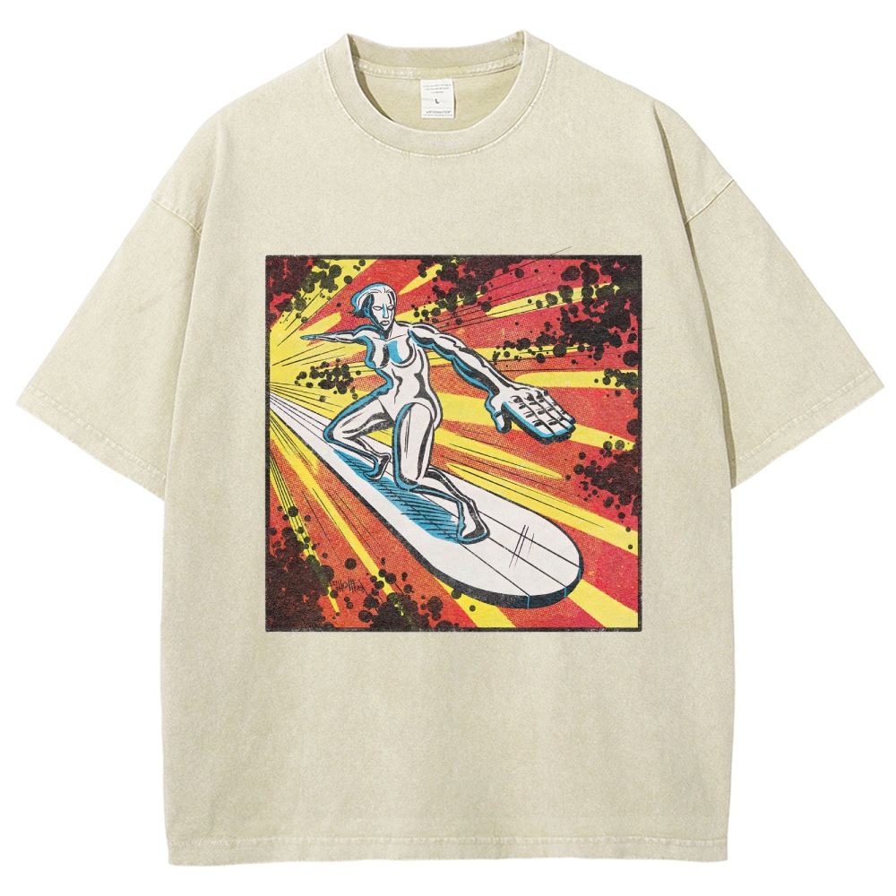 Silver Surfer Cosmic Retro Comic Washed T-Shirt