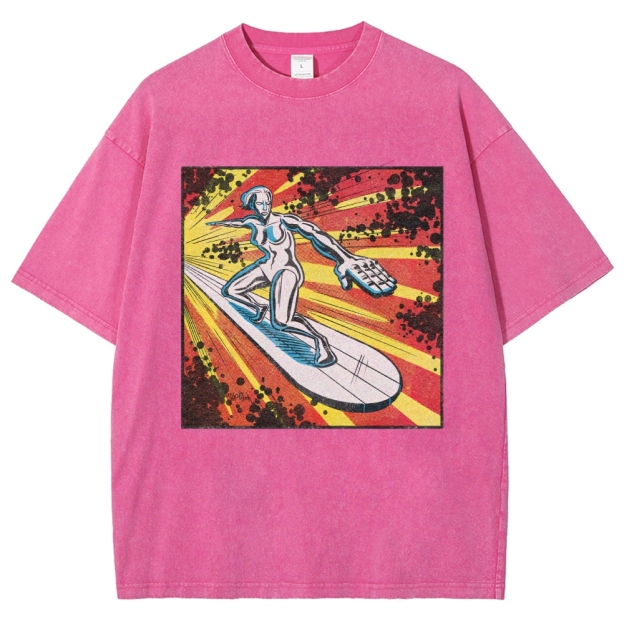 Silver Surfer Cosmic Retro Comic Washed T-Shirt