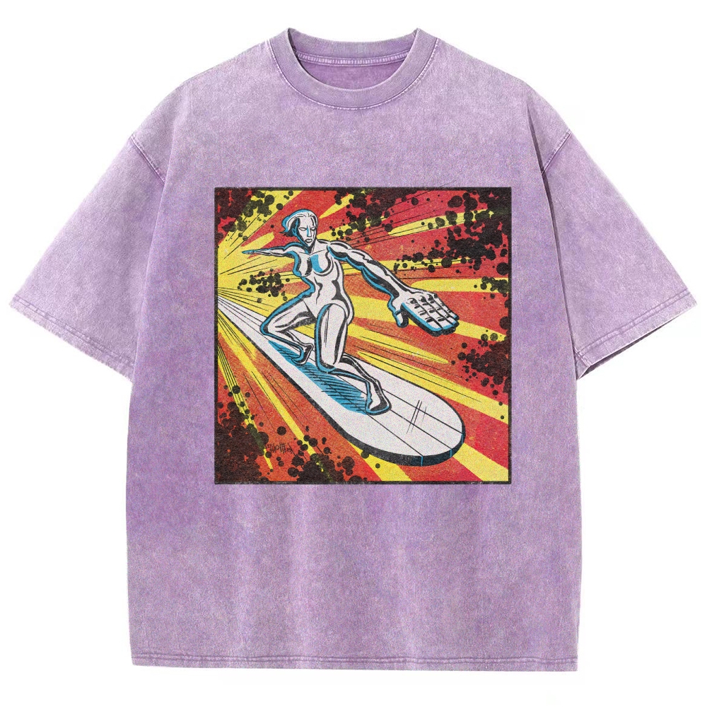 Silver Surfer Cosmic Retro Comic Washed T-Shirt