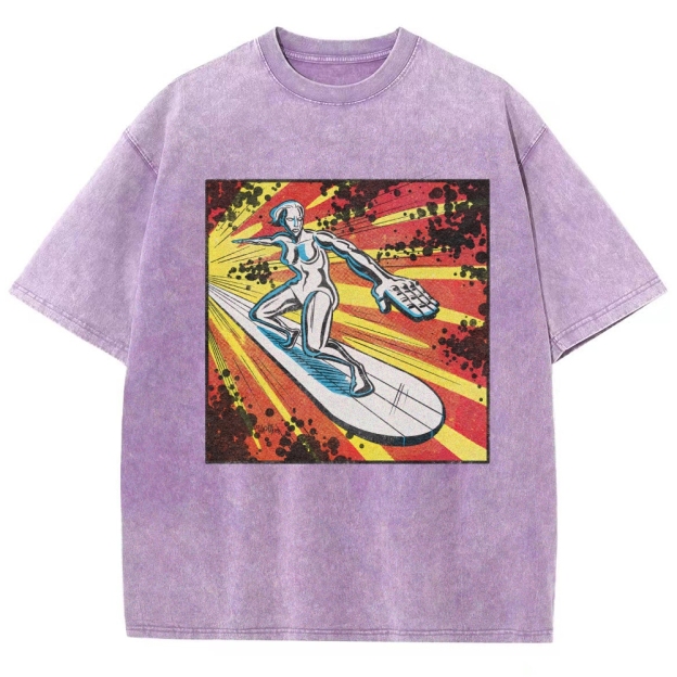 Silver Surfer Cosmic Retro Comic Washed T-Shirt