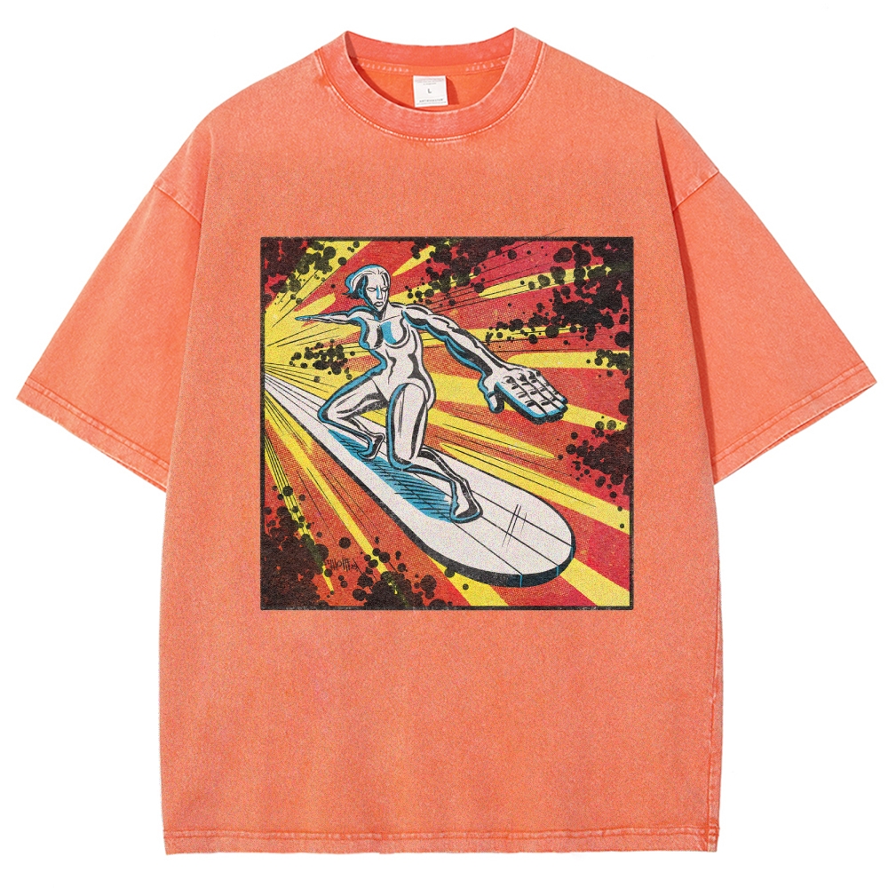 Silver Surfer Cosmic Retro Comic Washed T-Shirt