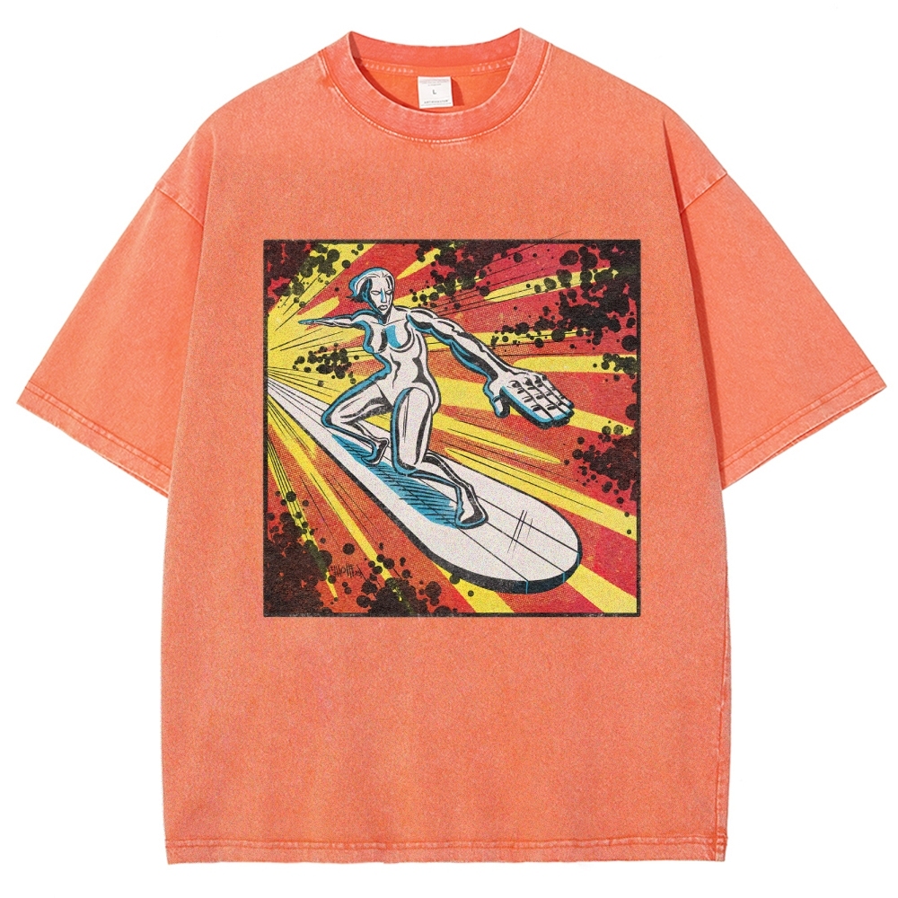 Silver Surfer Cosmic Retro Comic Washed T-Shirt