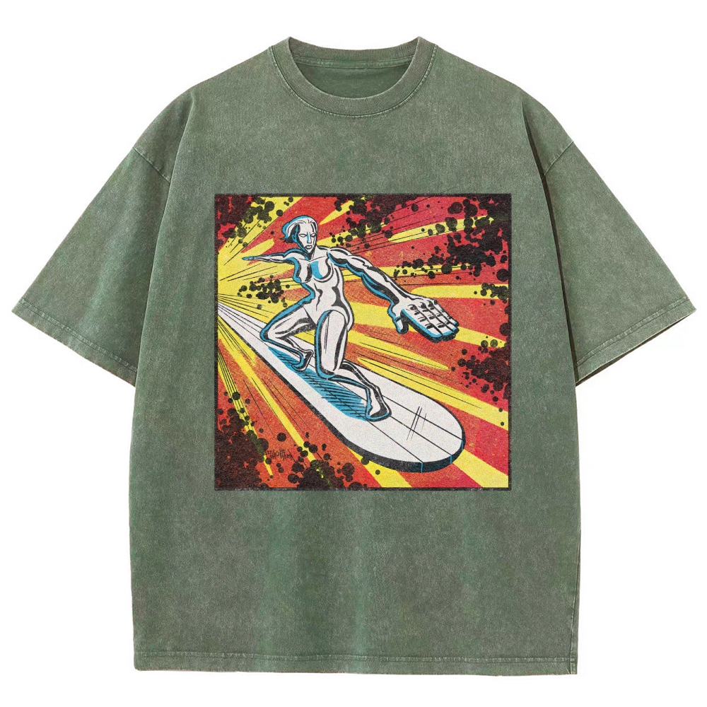 Silver Surfer Cosmic Retro Comic Washed T-Shirt