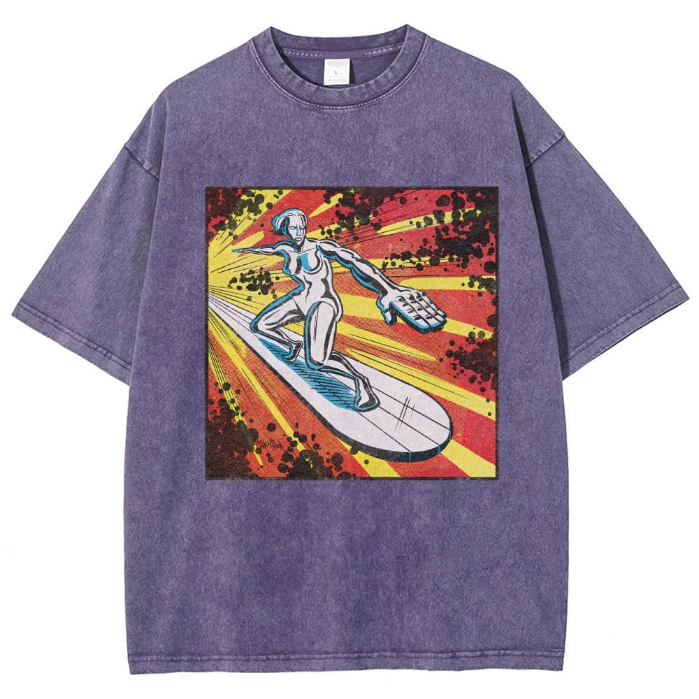 Silver Surfer Cosmic Retro Comic Washed T-Shirt