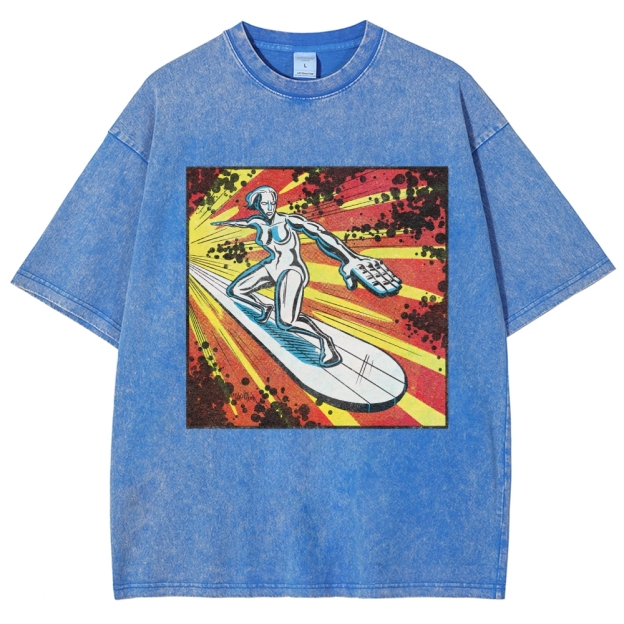 Silver Surfer Cosmic Retro Comic Washed T-Shirt