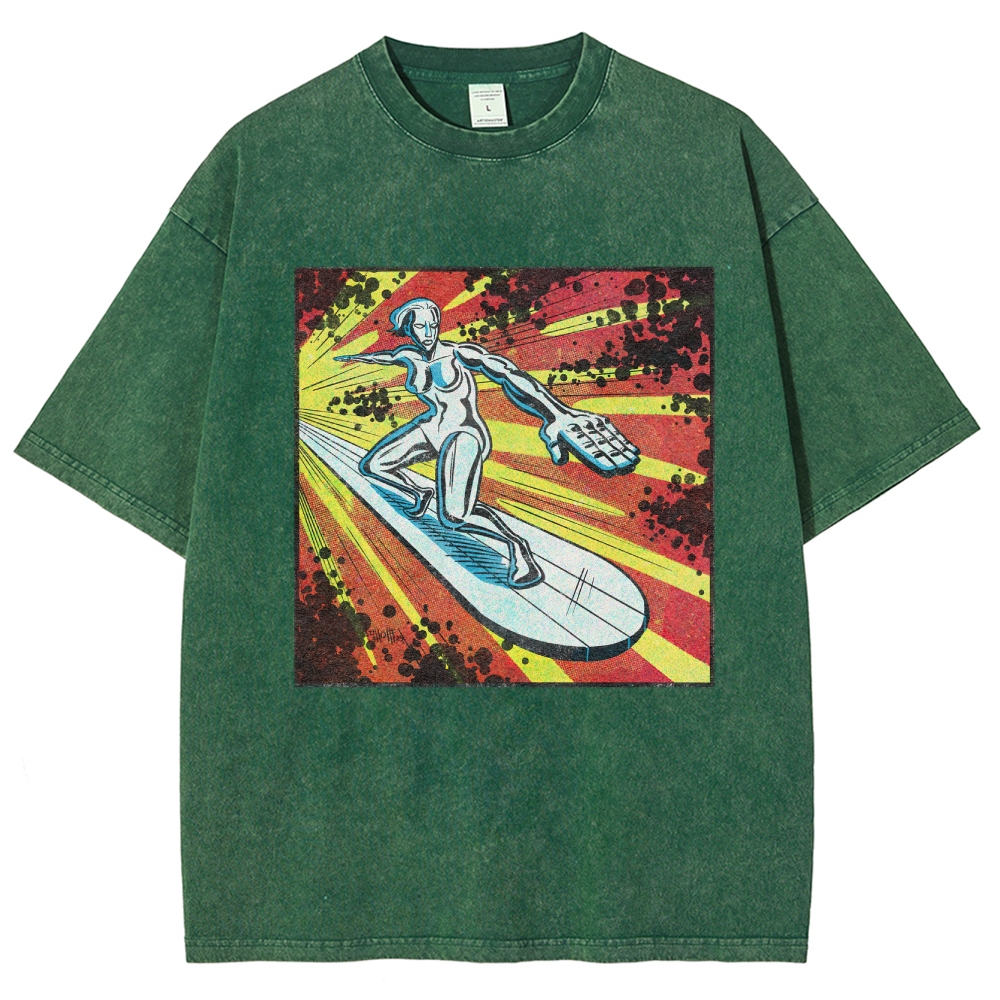 Silver Surfer Cosmic Retro Comic Washed T-Shirt