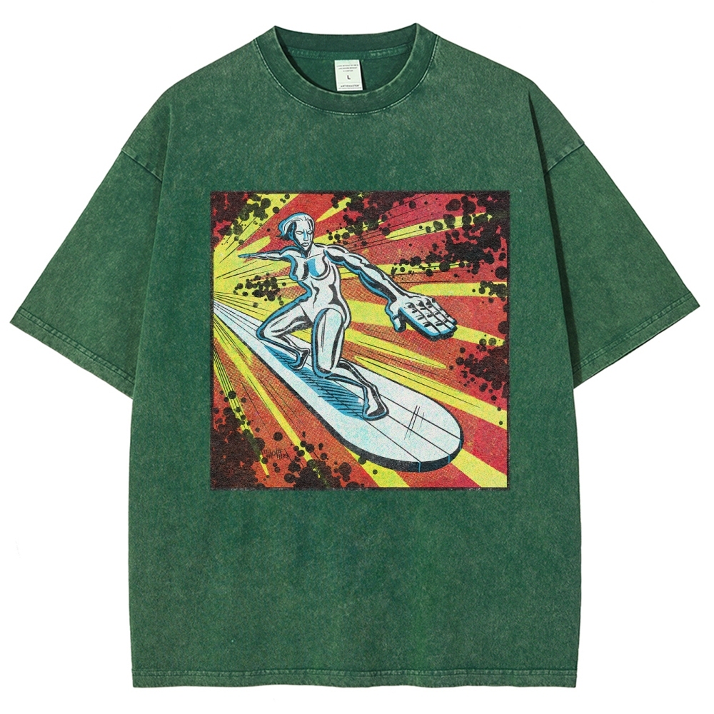 Silver Surfer Cosmic Retro Comic Washed T-Shirt