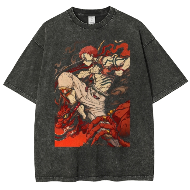 Blindfolded Warrior & Crimson Dragon Washed T-Shirt