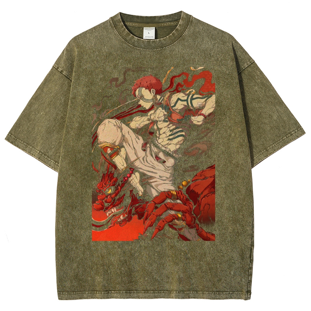 Blindfolded Warrior & Crimson Dragon Washed T-Shirt