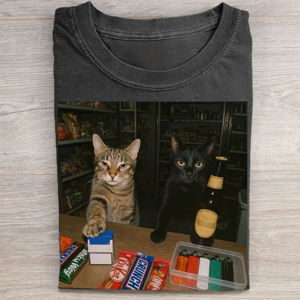 Convenience Store Cats Meme Vintage Washed Tee
