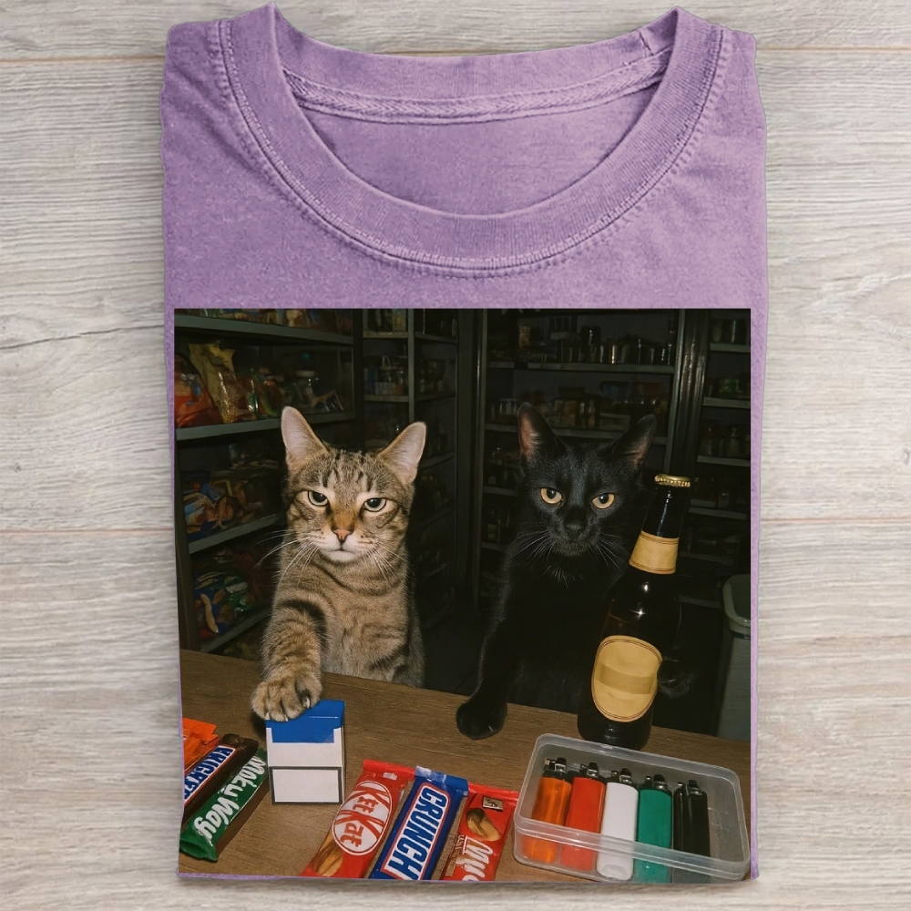 Convenience Store Cats Meme Vintage Washed Tee