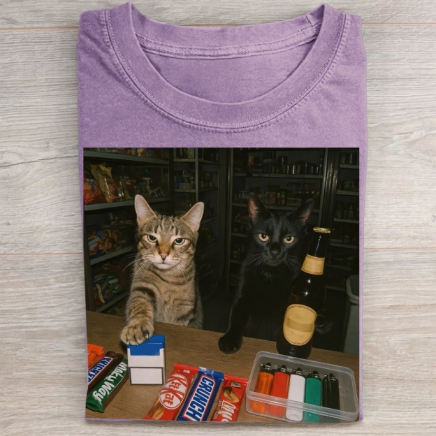 Convenience Store Cats Meme Vintage Washed Tee