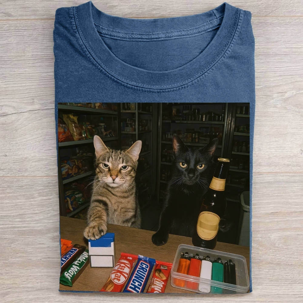 Convenience Store Cats Meme Vintage Washed Tee