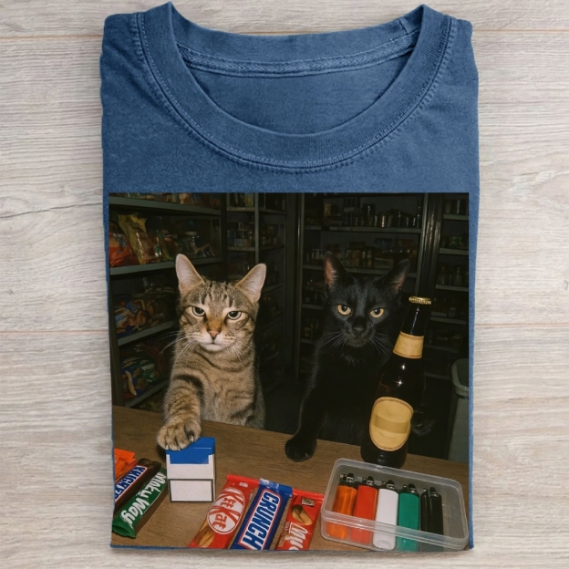 Convenience Store Cats Meme Vintage Washed Tee