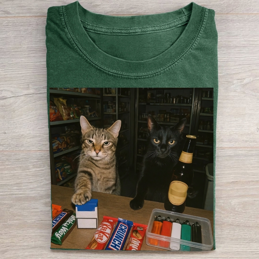 Convenience Store Cats Meme Vintage Washed Tee