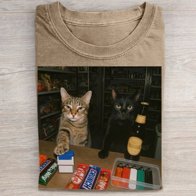 Convenience Store Cats Meme Vintage Washed Tee
