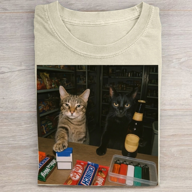 Convenience Store Cats Meme Vintage Washed Tee