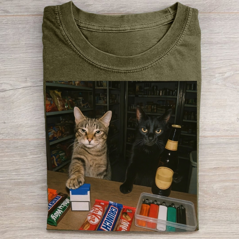 Convenience Store Cats Meme Vintage Washed Tee