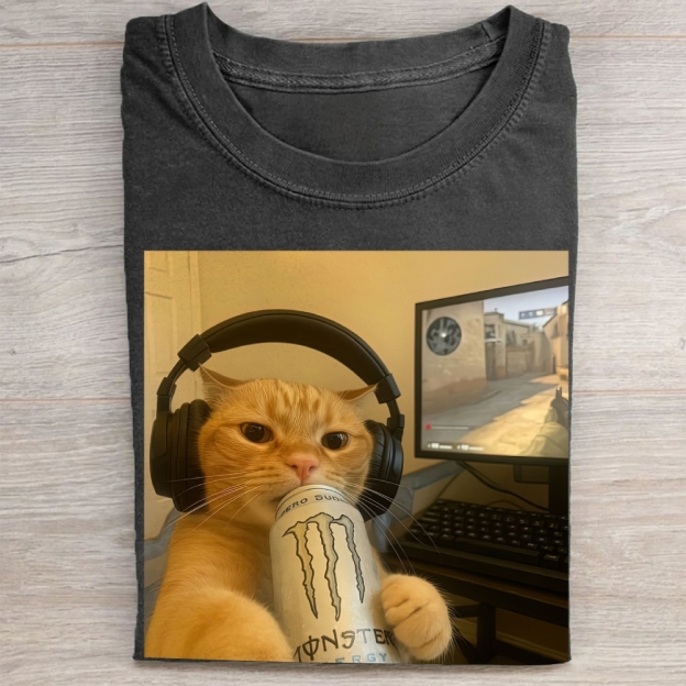 Gamer Cat Meme Vintage Washed Tee