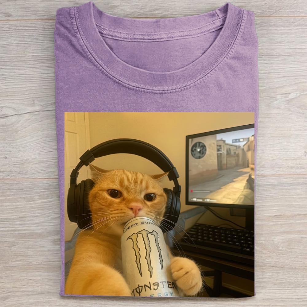 Gamer Cat Meme Vintage Washed Tee