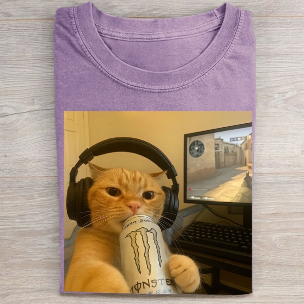 Gamer Cat Meme Vintage Washed Tee