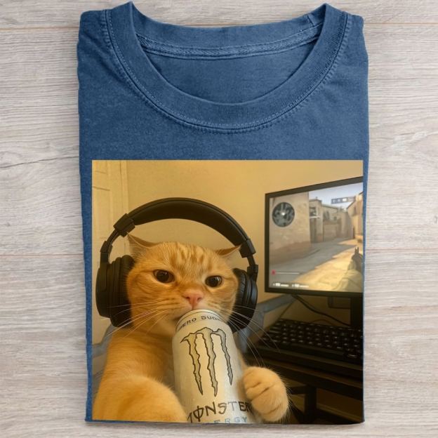 Gamer Cat Meme Vintage Washed Tee
