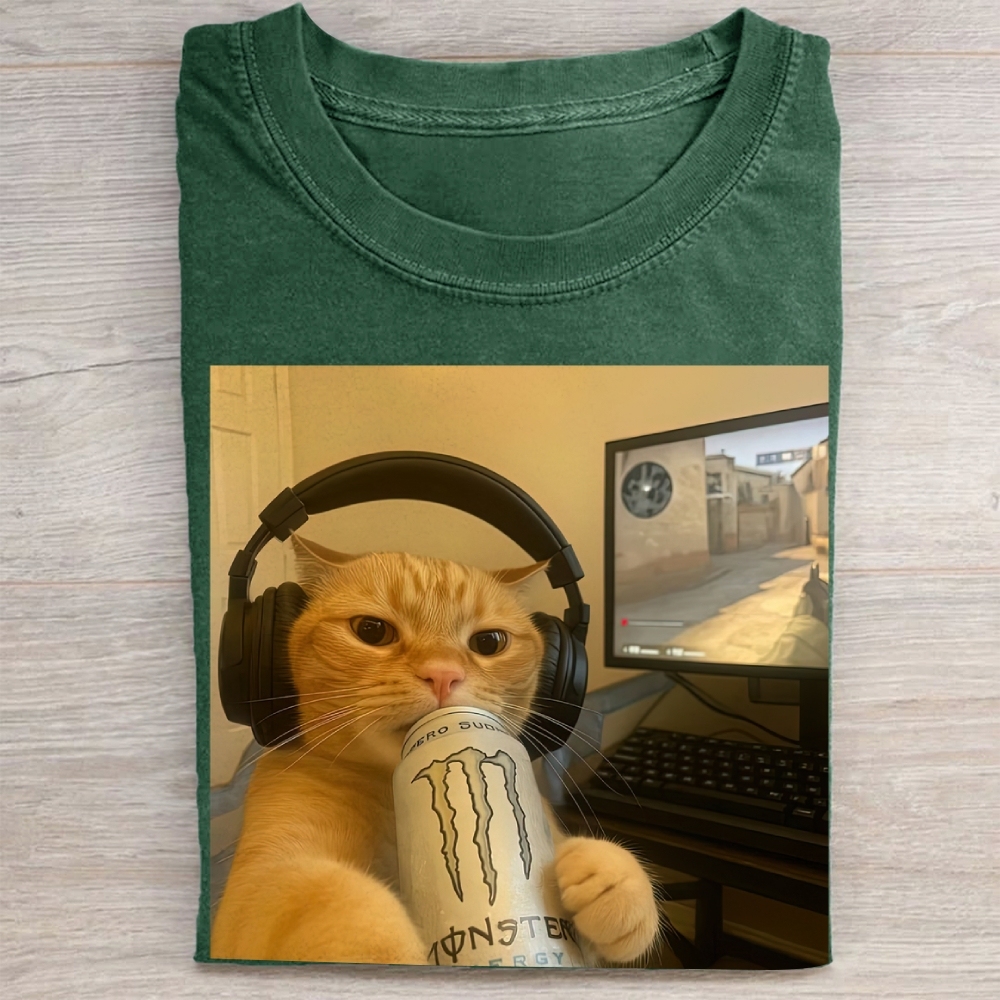 Gamer Cat Meme Vintage Washed Tee