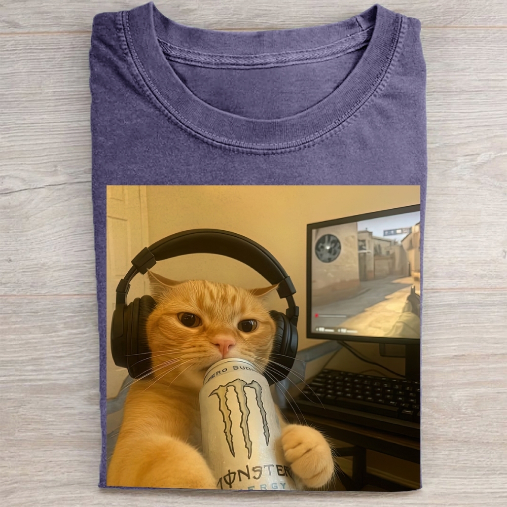 Gamer Cat Meme Vintage Washed Tee