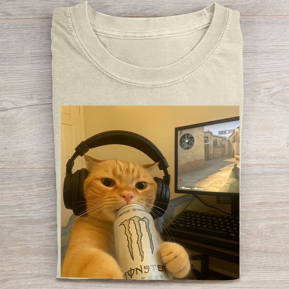 Gamer Cat Meme Vintage Washed Tee