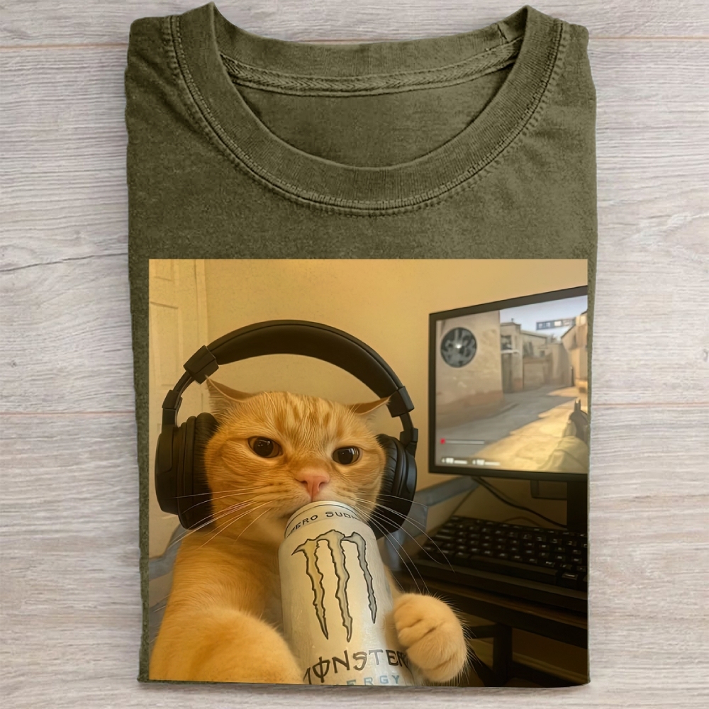 Gamer Cat Meme Vintage Washed Tee