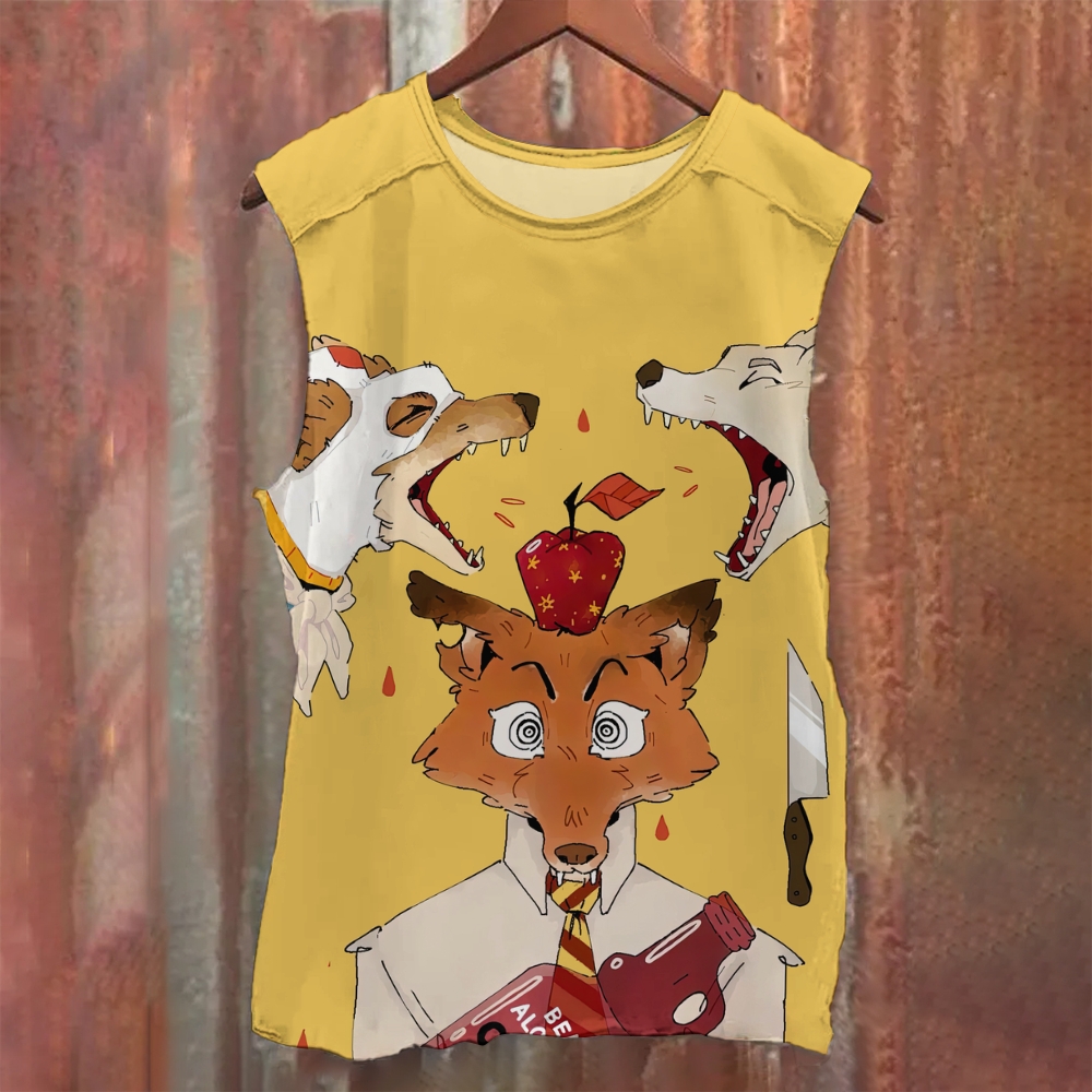 Surreal Fox & Apple Printed Tank Top 