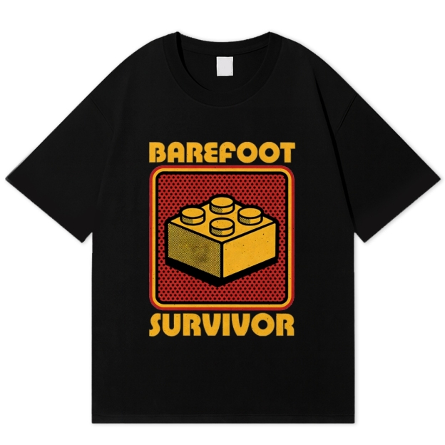Barefoot Survivor Retro Block Cotton T-shirt