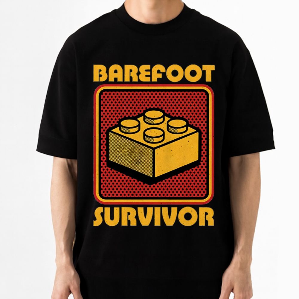 Barefoot Survivor Retro Block Cotton T-shirt