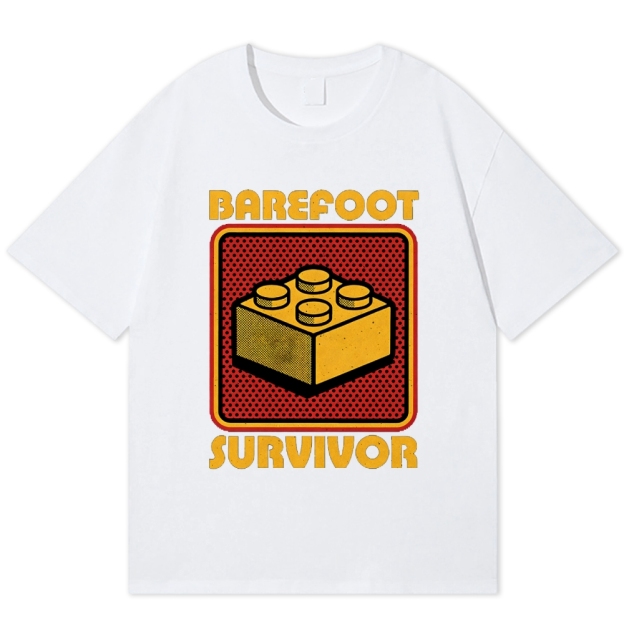 Barefoot Survivor Retro Block Cotton T-shirt