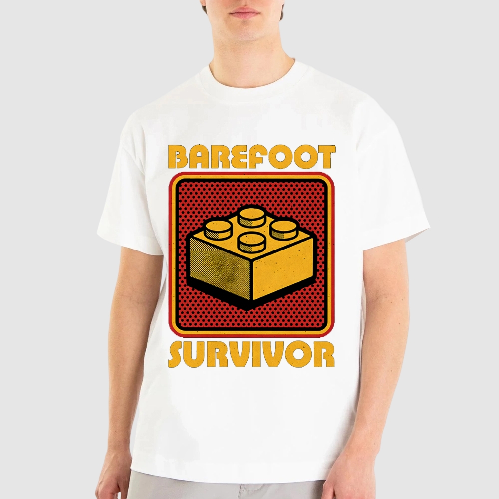 Barefoot Survivor Retro Block Cotton T-shirt