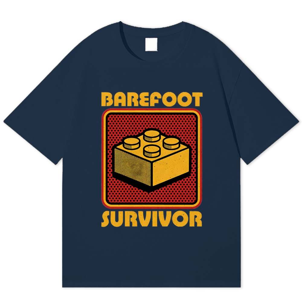 Barefoot Survivor Retro Block Cotton T-shirt